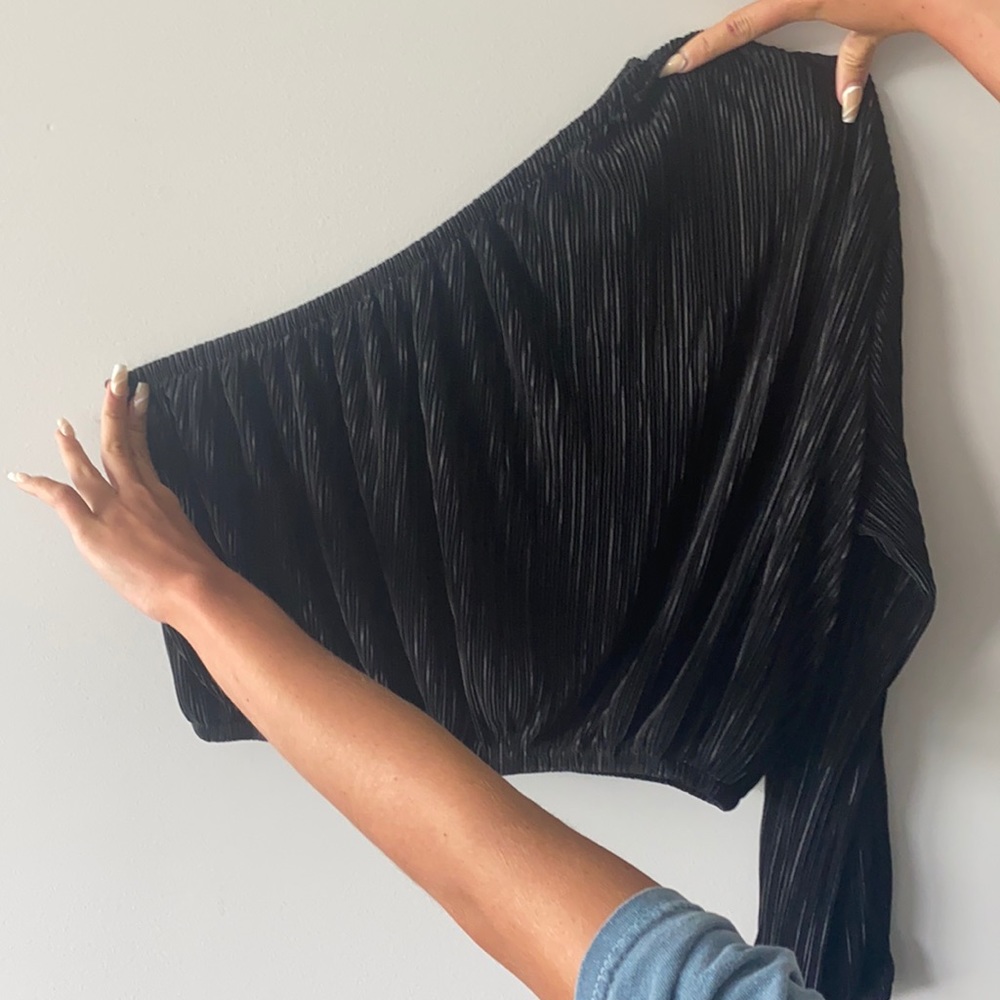 One shoulder black top